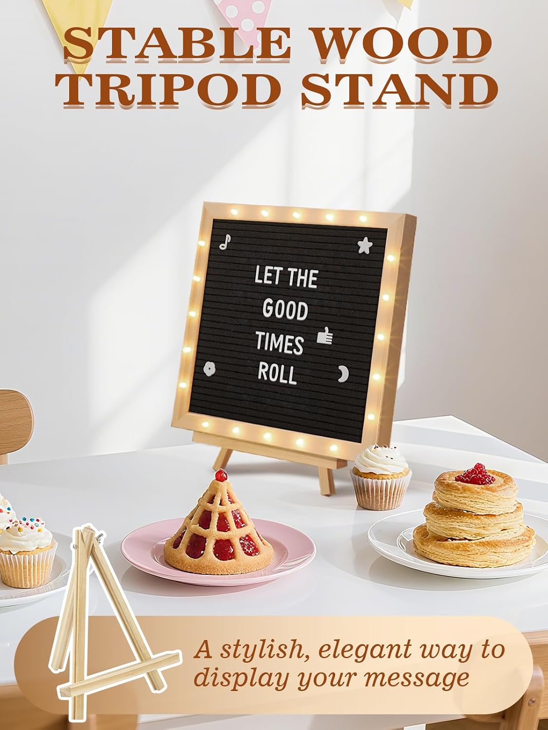 Changeable Felt Letter Board with LED Lights - 10×10 Message Custom Signs & Wood Stand& 450 Letters, Poster Board for Baby/Pregnancy Announcement/Classroom Wall Decor Gifts First Day of School, Black